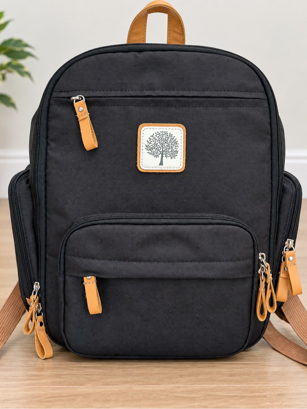 Parker Baby Co. Mini Birch Diaper Backpack Black Vegan Leather Baby Travel Bag